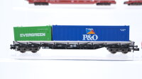Fleischmann N Konvolut Rollende Landstraße teilbeladen "Schwan Stabilo" Rungenwagen mit Containern "P&O Evergreen" DB (Kupplungen fehlen)