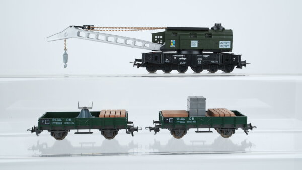 Fleischmann H0 Konvolut Kranwagen mit Kranschutzwagen Niederbordwagen beladen DB