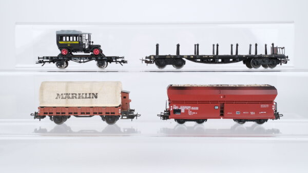 Märklin H0 Konvolut Selbstentladewagen Flachwagen mit PKW  "K.Württ.Post" Planwagen Rungenwagen DB u.a.