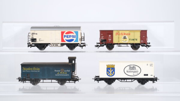 Märklin H0 Konvolut Kühlwagen "Staufen-Bräu Pepsi" gedeckter Güterwagen "Pelikan" Containerwagen "Solingen" DB u.a.