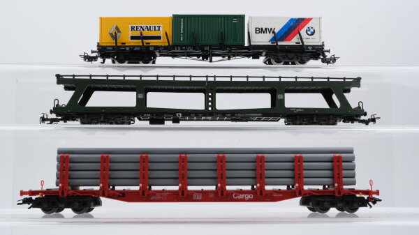 Märklin H0 Konvolut Schwerlastrungenwagen "Rohr" DB Cargo Autotransportwagen Rungenwagen mit Container DB