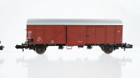 Minitrix u.a. N Konvolut Schwenkdachwagen Selbstentladewagen "Weiacher Kies" gedeckter Güterwagen Niederbordwagen mit Glocke DB u.a.