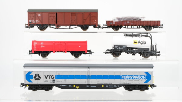 Roco H0 Konvolut Seitenwandschiebewagen "VTG" gedeckter Güterwagen Rungenwagen Kesselwagen "Agip" Hochbordwagen DB