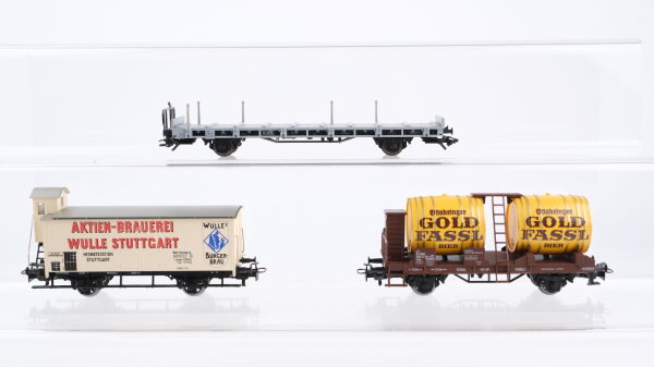 Märklin H0 Konvolut Fasswagen "Gold Fassl" gedeckter Güterwagen mit Bremserhaus "Brauerei Wulle" Niederbordwagen DB/u.a.