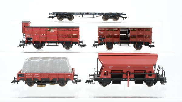 Fleischmann H0 Konvolut Schwerlastflachwagen Viehtransportwagen Schienenreinigungswagen mit Plane Selbstentladewagen DB/DR