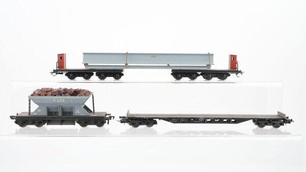 Unbekannt H0 Konvolut Selbstentladewagen "E 433" Flachwagen Drehschemelwagen-Set mit Stahlträger DB/u.a.