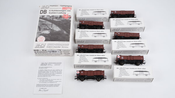 M+D H0 101/95 Set offene Güterwagen mit Kohleladung 6-teilig DB