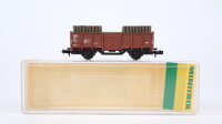 Minitrix N 51326500 Hochbordwagen, Ladung: Grubenholz E...