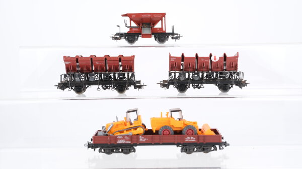 Märklin H0 Konvolut Muldenkippwagen Talbot-Trichterwagen Niederbordwagen mit Baustellenfahrzeugen DB (Abbrüche)