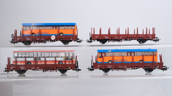Märklin H0 Konvolut Rungenwagen teilbeladen mit Omnibussen "WSW CE" DB (Rungen fehlen)