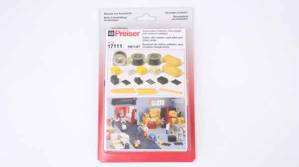 Preiser H0 17111 Kabelrollen, Paletten, Sackstapel und weiteres Ladegut