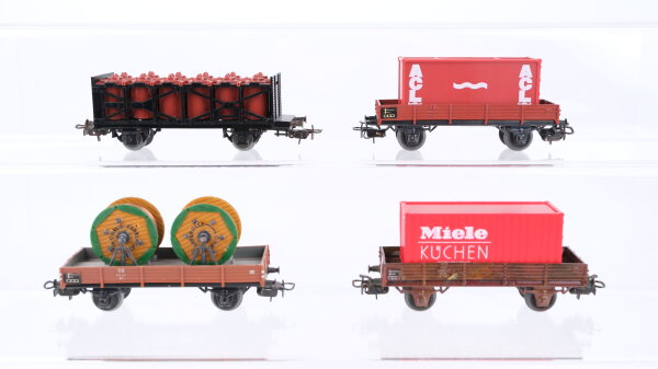 Märklin H0 Konvolut Niederbordwagen 305 beladen Säurefasswagen DB (teilweise bemalt)