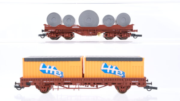 Roco H0 Konvolut Schwerlastwagen mit Coils Niederbordwagen mit Containern "LHB"
