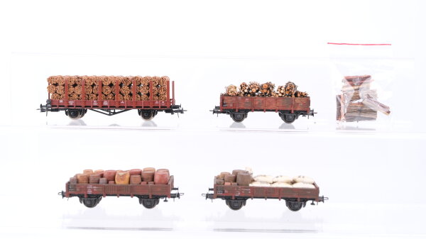 Roco H0 Konvolut Rungenwagen Niederbordwagen beladen DB (teilweise patiniert)