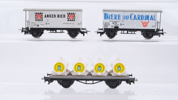 Liliput H0 Konvolut Külwagen "Anker Biere du Cardinal" Behältertragwagen "Molkeverband Niederösterreich" SBB u.a.
