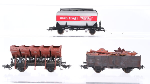 Unbekannt H0 Konvolut Silowagen "Trevira" Muldenkippwagen Hochbordwagen mit Schrott DB u.a.