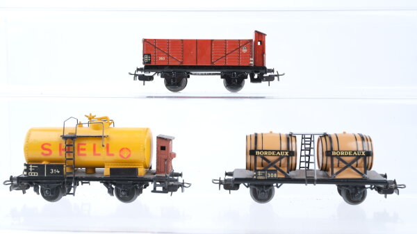 Märklin H0 Konvolut Kesselwagen "Shell" 314 Hochbordwagen 365 Weinfasswagen "Bordeaux" 308
