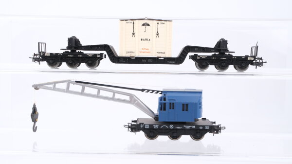 Märklin H0 Konvolut Kranwagen Tiefladewagen mit Kiste "Bahia" DB
