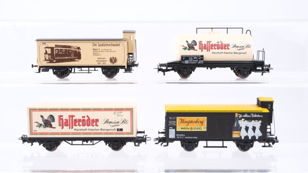 Märklin H0 Konvolut Kesselwagen Containerwagen "Hasseröder" Kühlwagen "Hengstenberg Spatzenschaukel" DB u.a. (Kupplungen fehlen)