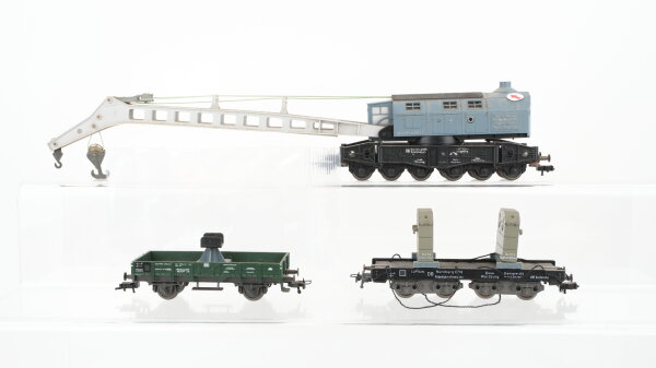 Fleischmann H0 Konvolut Kranwagen mit Kranschutzwagen Gegengewichtswagen DB