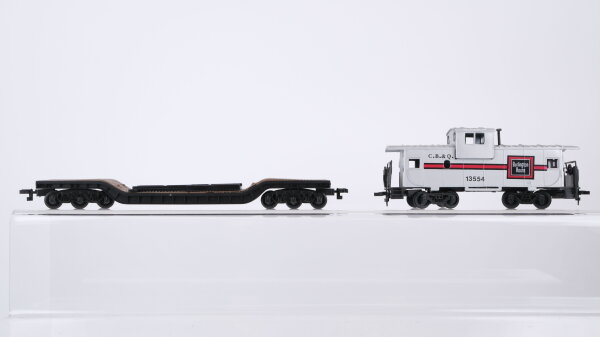 Bachmann H0 Konvolut US Caboose "Burlington Route" depressed-center Flatcar