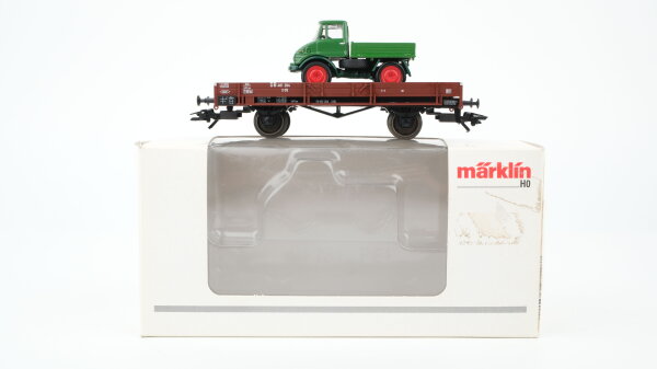 Märklin H0 00761 Niederbordwagen mit Unimog DB
