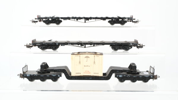 Märklin H0 Konvolut Schwerlastwagen "Überseekiste Bahia" Schwerlastflachwagen mit Rungen DB