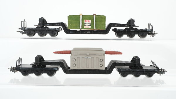 Märklin H0 Konvolut Tiefladewagen beladne mit Trafo/Kiste "AEG Beru" DB