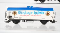 Märklin H0 Konvolut Kühlwagen "Würzburger Hofbräu" Niederbordwagen mit PKW "Krombacher" Weinfasswagen DB u.a.