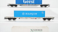 Fleischmann H0 Konvolut Schwerlastcontainerwagen (Kombiwagen) mit Ladung "Schenker, Hanjun, Geest" DB/ÖBB/SBB-FFS