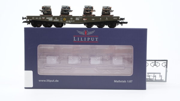 Liliput H0 L235742 Schwerlasttransportwagen mit 4 Panzermotoren Bundeswehr DB