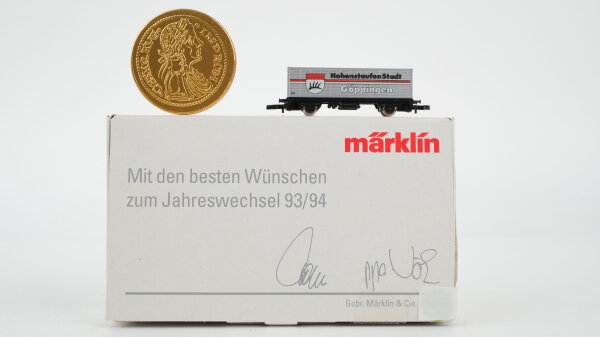 Märklin Z 80403 Güterwagen Behälter-Tragwagen (HohenstaufenStadt Göppingen - Mit den besten wünschen zum Jahreswechsel 93-94)