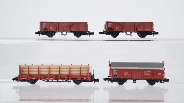 Arnold N Konvolut Mittenselbstentladewagen Schiebedachwagen Rungenwagen mit Holz DB