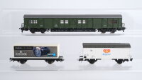 Roco H0 Konvolut Containertragewagen "Junghans" gedeckter Güterwagen "Langnese" Hilfszug-Gerätewagen DB