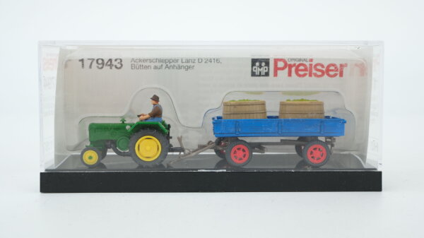Preiser H0 17943 Trecker Lanz D2416 mit Bütten auf dem Anhänger