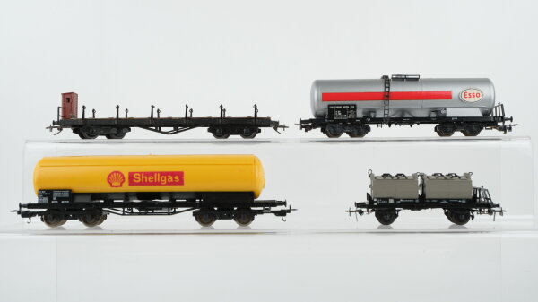 Unbekannt/u.a. H0 Konvolut Kesselwagen Esso Shell Behältertragewagen Rungenwagen mit Bremserhaus ÖBB/u.a.