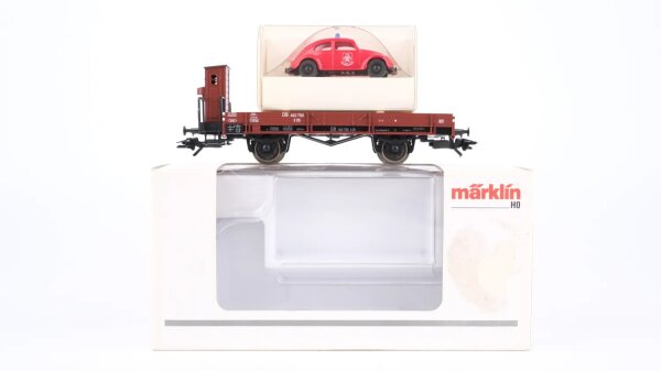 Märklin H0 46063 Niederbordwagen mit Beladung VW Käfer Feuerwehr DB