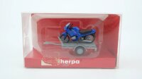 Herpa H0 051224 Autoanhänger mit Motorrad, blau