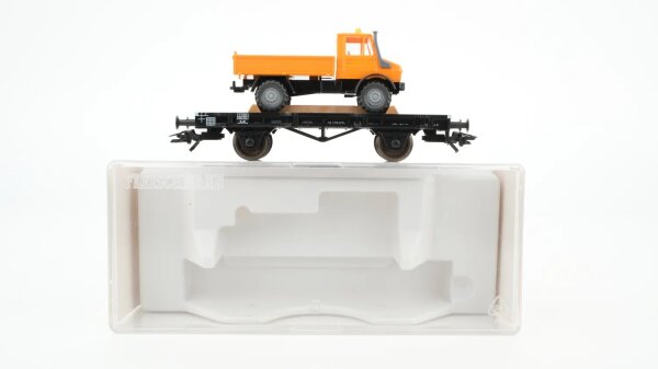 Fleischmann H0 5218K Flachwagen mit Unimog DB