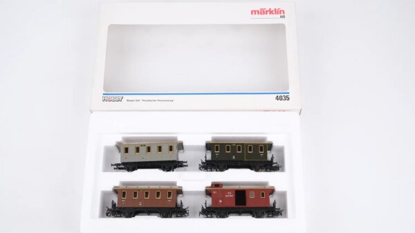 Märklin H0 4035 Wagen-Set "Preußischer Personenzug" K.P.E.V. (Kupplungen u. Achsen fehlen teilweise)