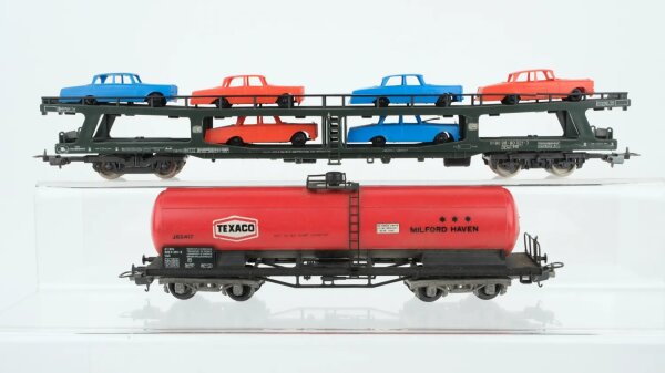 Lima H0 Konvolut Autotransportwagen teilbeladen Kesselwagen  "Texaco Milford Haven" DB u.a.