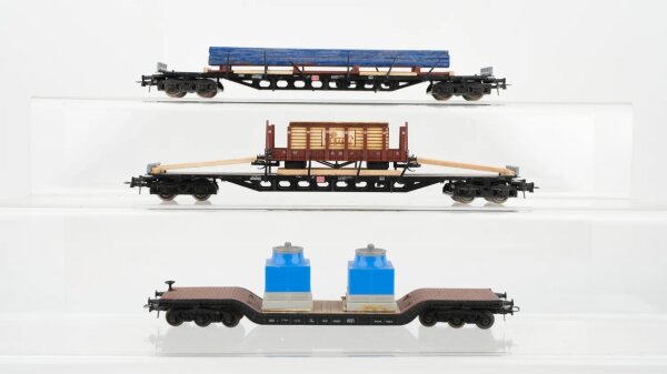 Roco H0 Konvolut Tiefladewagen Rungenwagen beladen u.a. mit TT-Wagen DB