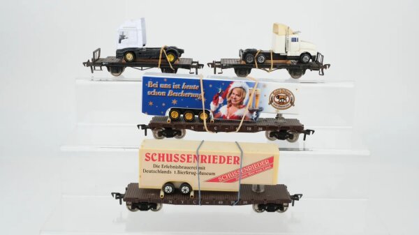 Fleischmann H0 Konvolut Flachwagen mit Sattelzug NYC