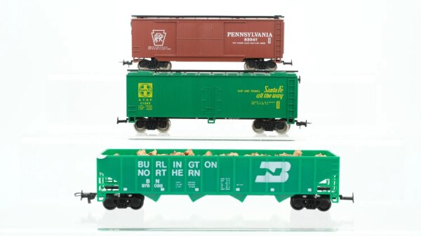 Unbekannt H0 Konvolut US Box Cars Gondola A.T.S.F. BN PRR