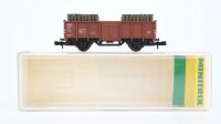 Minitrix N 51326500 Hochbordwagen, Ladung: Grubenholz E...