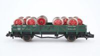 Fleischmann N 8201 Niederbordwagen X 82 beladen mit Eisenbahnrädern DB