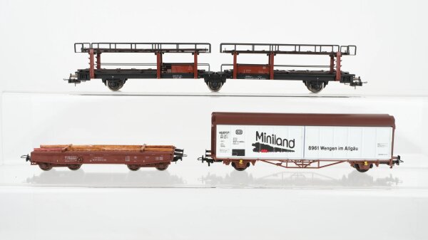 Unbekannt H0 Konvolut Autotransportwagen Schiebewandwagen "Miniland" Schwerlastwagen DB DR