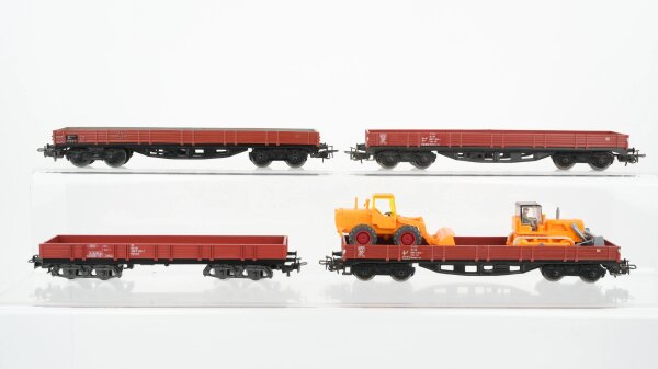 Märklin H0 Konvolut Niederbordwagen teilbeladen mit Baustellenfahrzeugen DB