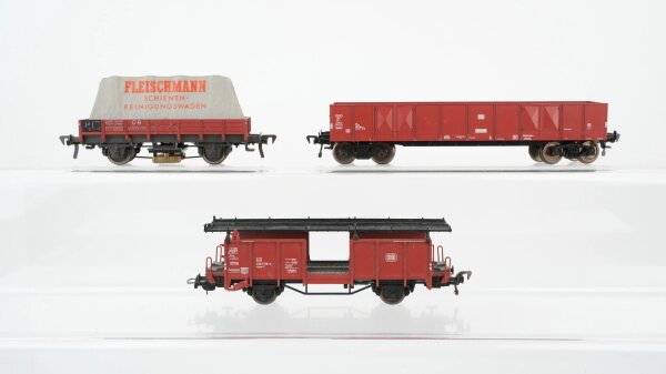 Fleischmann H0 Konvolut Schienenreinigungswagen Autotransportwagen Hochbordwagen DB
