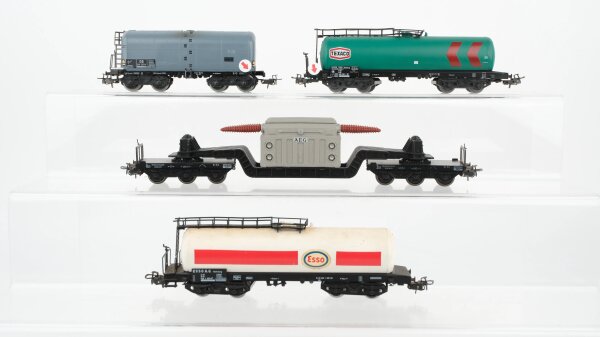 Märklin H0 Konvolut Kesselwagen Texaco Esso Tiefladewagen mit Trafo AEG Schweröl-Kesselwagen DB